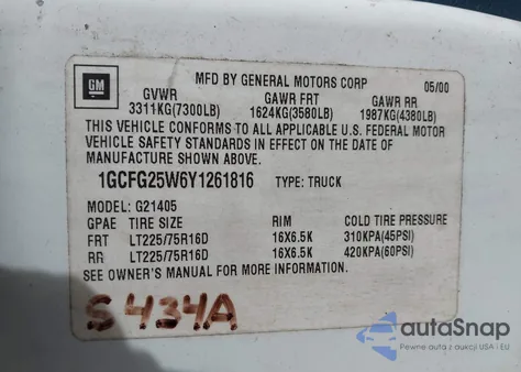 2000 Chevrolet Express z USA, uszkodzony, nr VIN 1GCFG25W6Y1261816